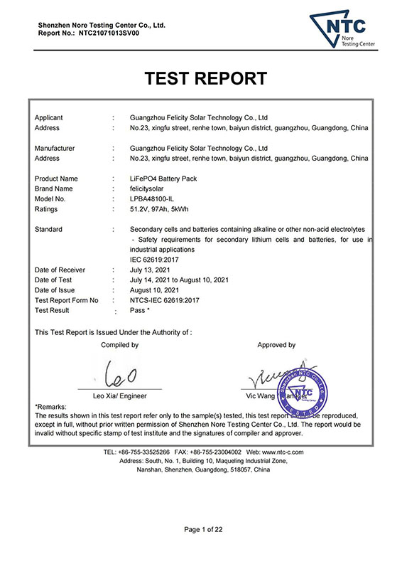 NTC21071013SV00 LPBA48100-IL, IEC 62619_Relatório